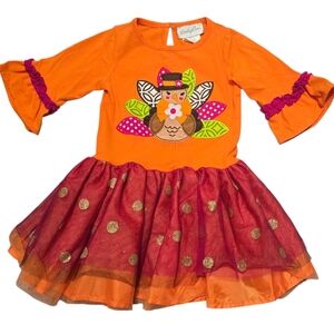 Emily Rose Girls Turkey Tutu Dress Orange With Gold Polka Layered Lining Dress